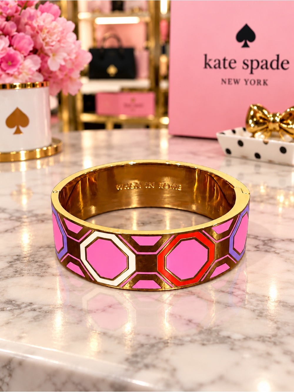 Kate Spade x Florence Broadhurst “When In Rome” Pink Enamel Bangle Bracelet